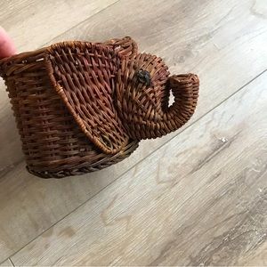 Vintage Retro Elephant trunk up rattan wicker  small planter basket flower pot